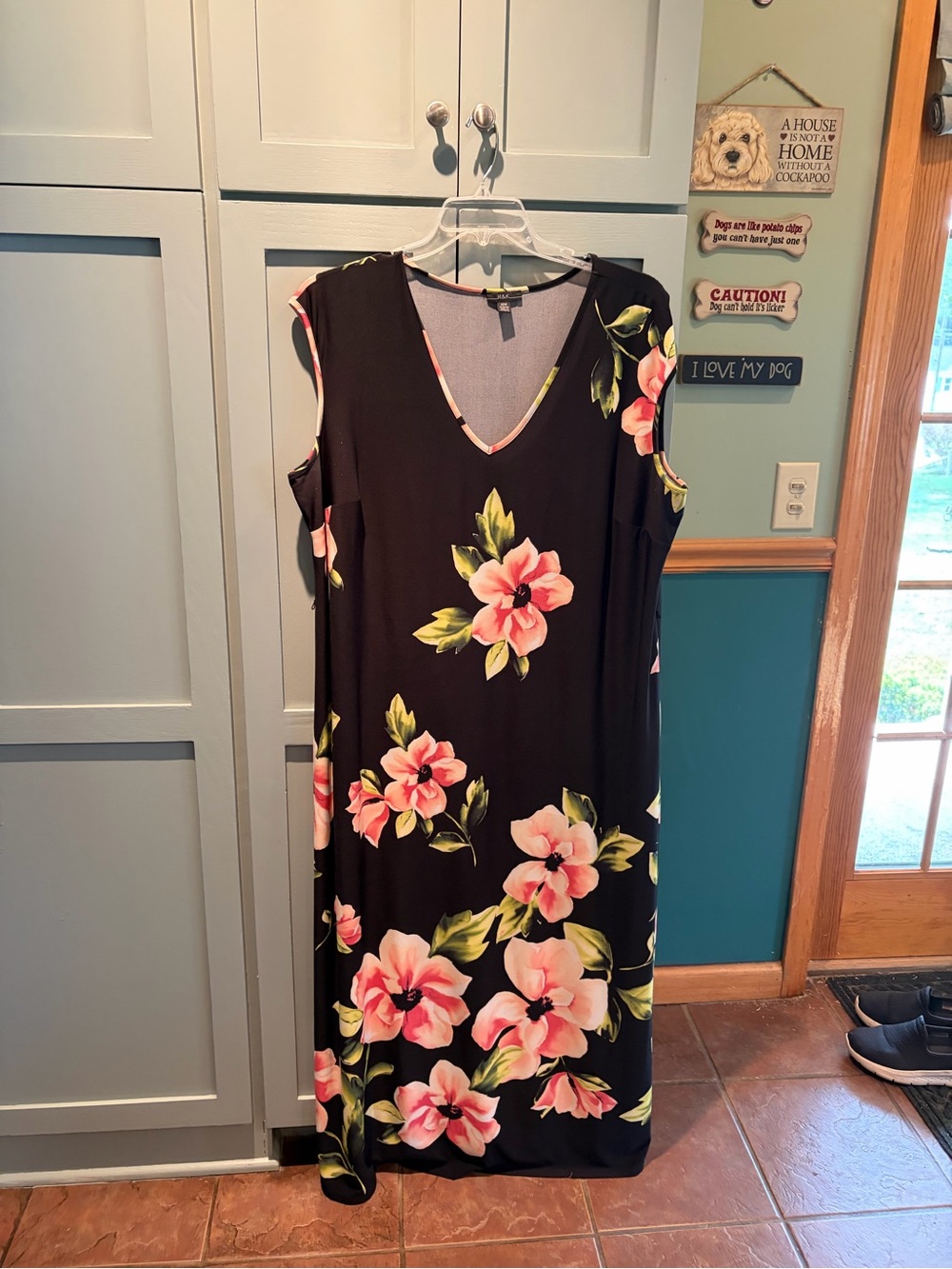 R&K Black Maxi Dress with Pink Floral Print